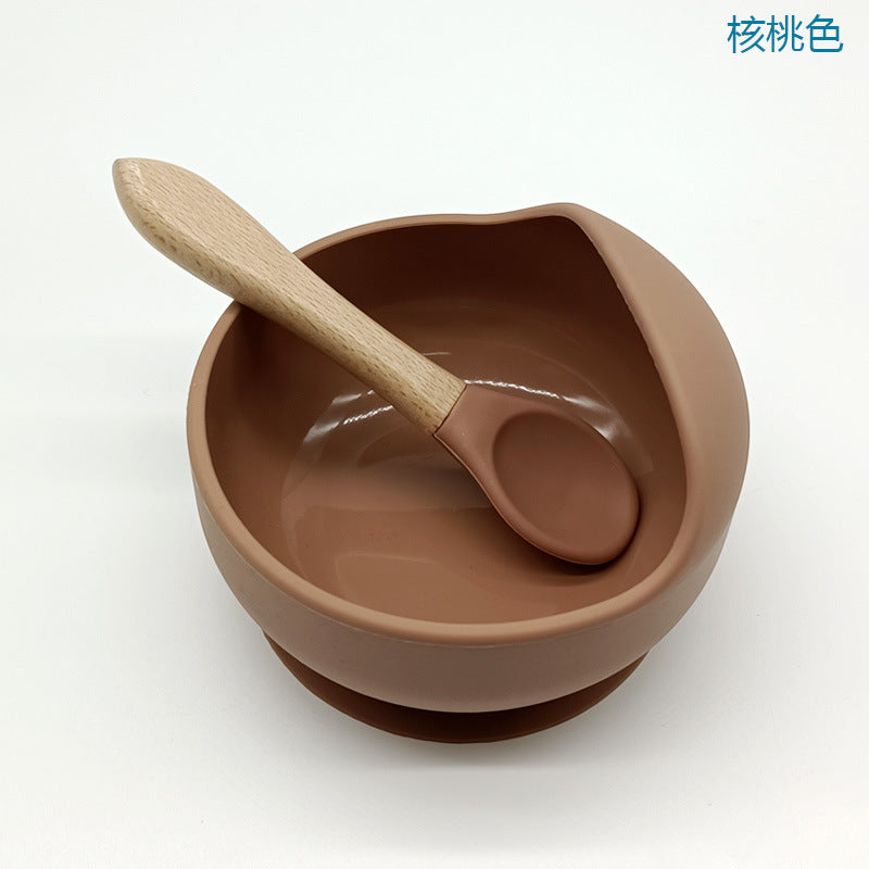 Children's silicone suction cup bowl, infant food bowl set, baby eating anti-fall snail bowl, children's training spoon