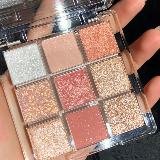 Cross-border makeup eye shadow earth color beauty makeup eye shadow cosmetics nine-color sequins sparkling pearlescent matte eye shadow palette