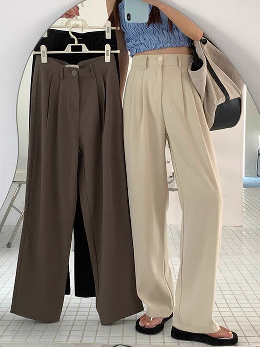 Pure color high waist suit pants women spring and autumn sports pants loose casual fall wide leg pants women nine points mopping pants women