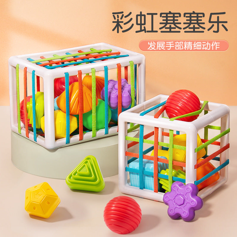 Baby Puzzle Rainbow Rubik's Cube Nibbling Sesele Children's Early Teaching Baby Grasping Elastic Rope Training Soothing Toys