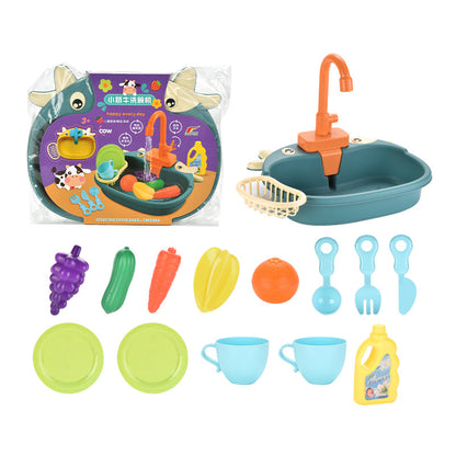 Cross-border children's toy calf dishwasher electric water wash basin play house kitchen toy set wash basin