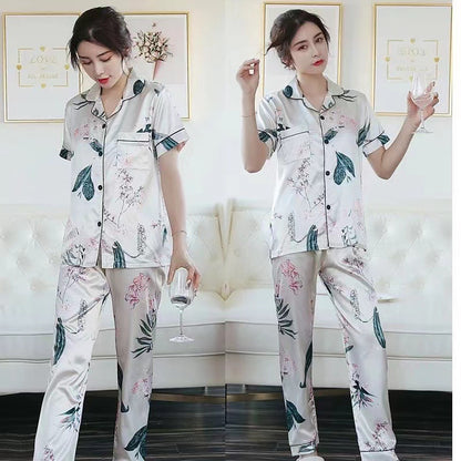 Thailand Japan Dubai cross-border e-commerce imitation silk pajamas plus size plus size silk satin short-sleeved trousers home wear for women