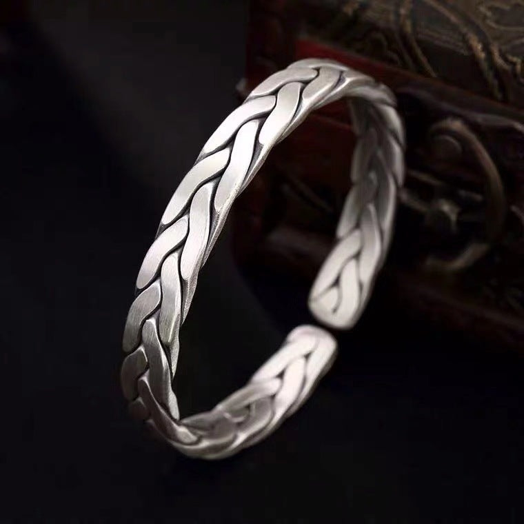 2023 new silver-plated bracelet fashion retro hand-woven twist open solid men and women couple bracelet