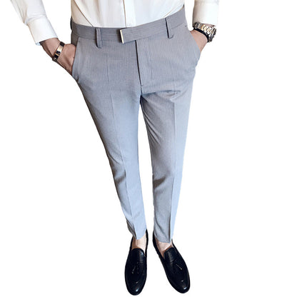 2021 Men's Slim Pants Korean Style Fashion Casual Drape Summer Thin Nine Striped Suit Pants