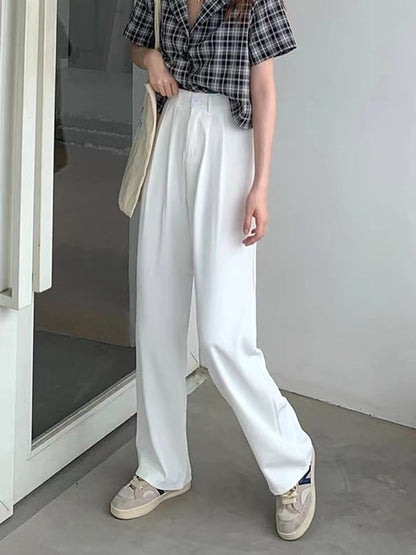 Pure color high waist suit pants women spring and autumn sports pants loose casual fall wide leg pants women nine points mopping pants women