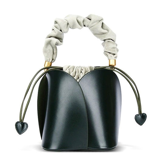 2022 New Petal Bucket Bag Niche Portable Flower Cowhide Top Layer Genuine Leather One Shoulder Messenger Hand Carry Large Capacity