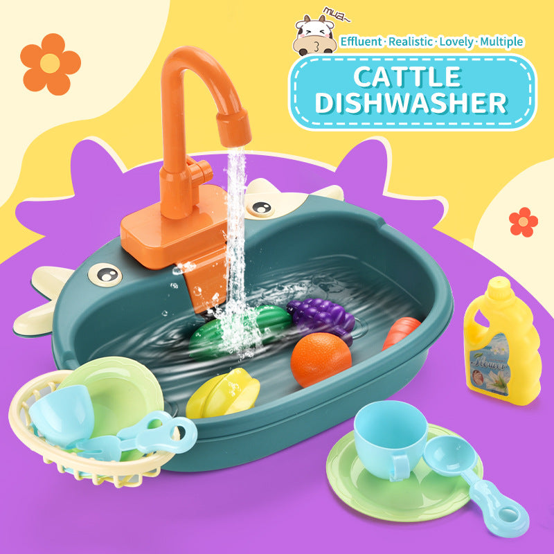 Cross-border children's toy calf dishwasher electric water wash basin play house kitchen toy set wash basin