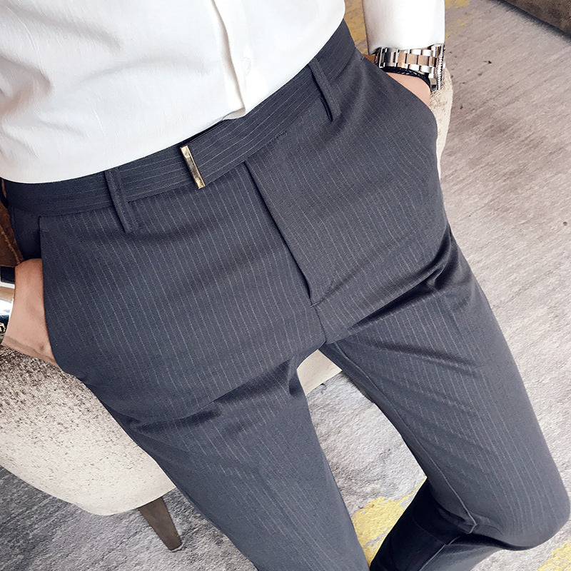 2021 Men's Slim Pants Korean Style Fashion Casual Drape Summer Thin Nine Striped Suit Pants