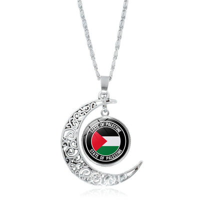 Cross-border Palestinian flag necklace jewelry for women, versatile silver hollow moon pendant, popular small product