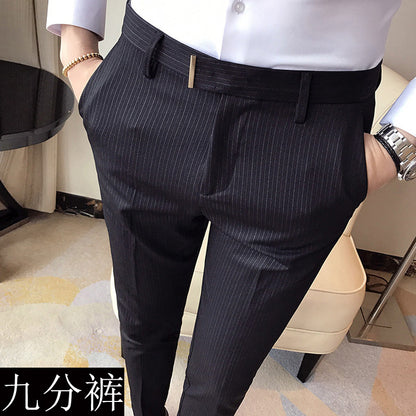 2021 Men's Slim Pants Korean Style Fashion Casual Drape Summer Thin Nine Striped Suit Pants