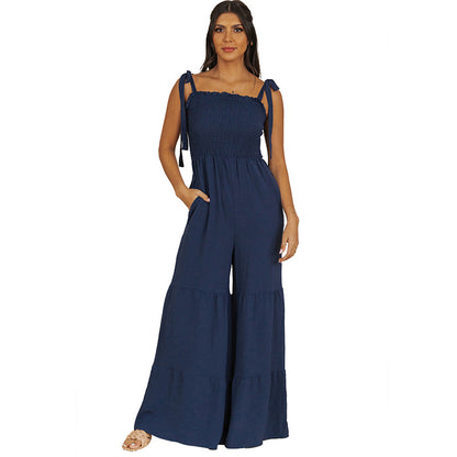 Shi Ying summer wrapped chest style sling tied jumpsuit women Europe and the United States new solid color sleeveless waist women's wide-leg pants