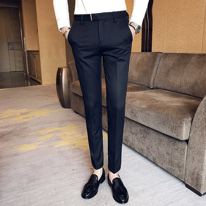 2021 Men's Slim Pants Korean Style Fashion Casual Drape Summer Thin Nine Striped Suit Pants