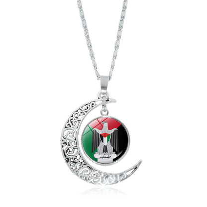 Cross-border Palestinian flag necklace jewelry for women, versatile silver hollow moon pendant, popular small product