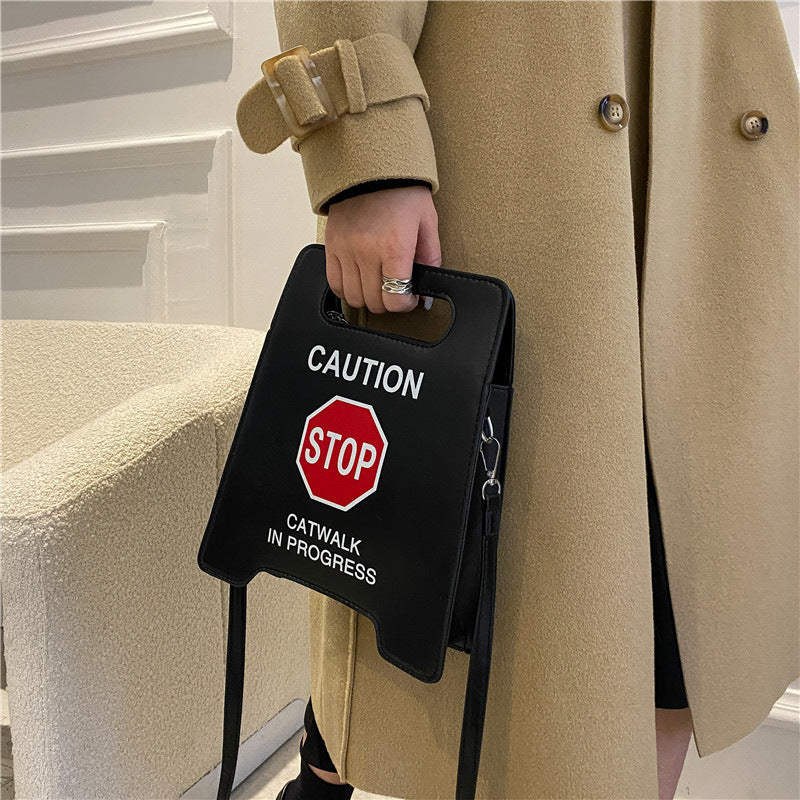 Foreign trade new European and American fashion creative spoof personalized parking sign prohibiting driving fashion show women's trendy pu crossbody bag