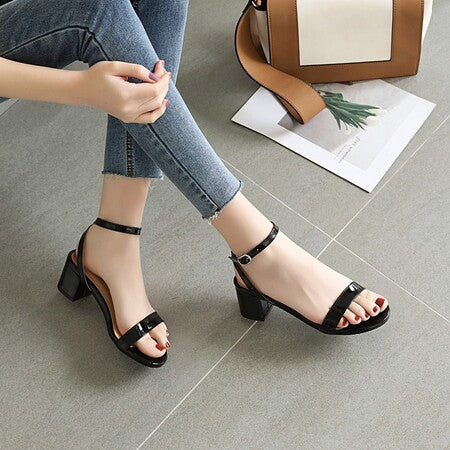 2022 new summer sandals candy color comfortable chunky heel patent leather sandals