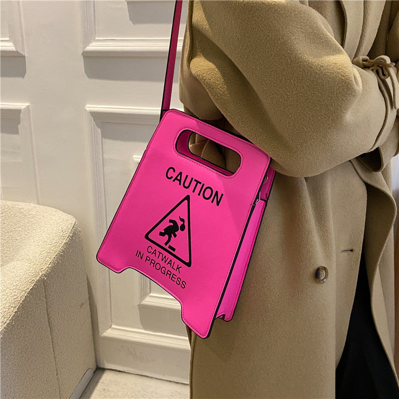 Foreign trade new European and American fashion creative spoof personalized parking sign prohibiting driving fashion show women's trendy pu crossbody bag