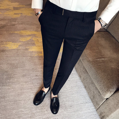 2021 Men's Slim Pants Korean Style Fashion Casual Drape Summer Thin Nine Striped Suit Pants