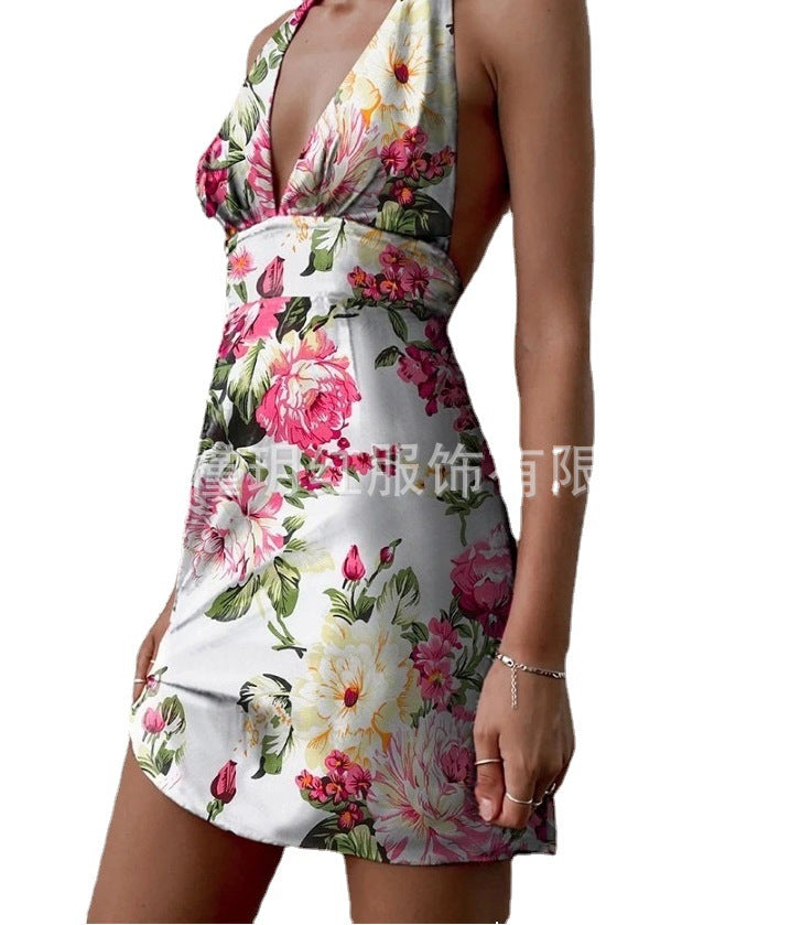 2023 European and American summer beach vacation sexy backless sleeveless trendy short tie dress