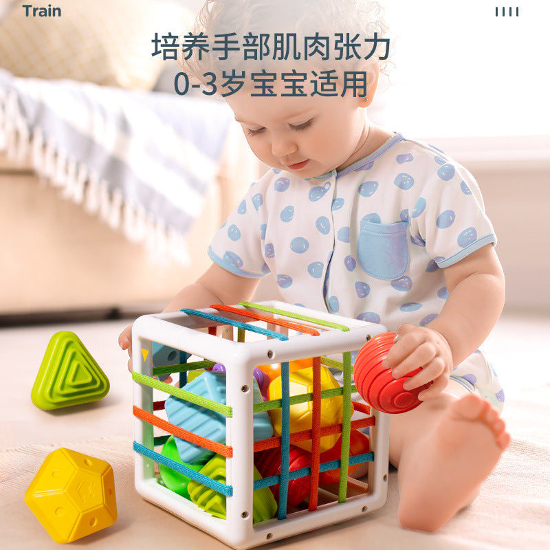 Baby Puzzle Rainbow Rubik's Cube Nibbling Sesele Children's Early Teaching Baby Grasping Elastic Rope Training Soothing Toys