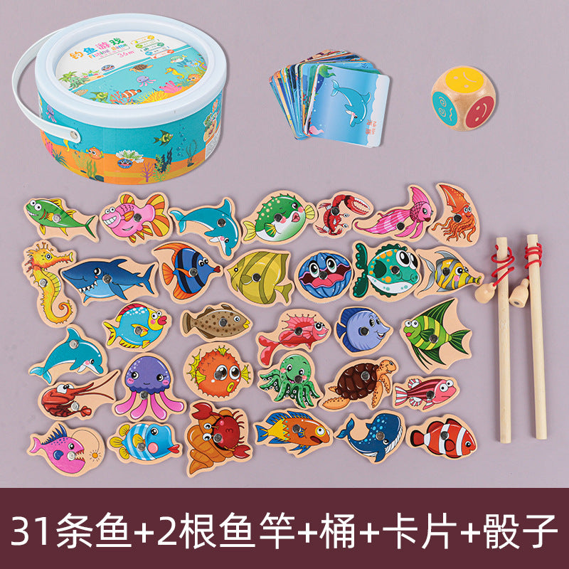 Magnetic fishing toy baby early education educational puzzle 1 development 2-3 years old half-brained boys and girls children's wooden toys