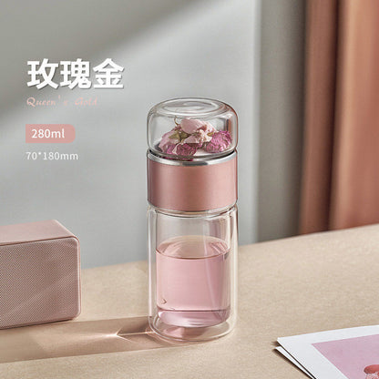 Ready-made double-layer insulated tea water separation cup for men and women to brew tea, high-value flower tea glass cup, small batch customization