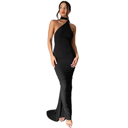 2024 spring and summer new European and American style cross-border women's clothing sexy backless halter neck hip-covering slim evening dress for women