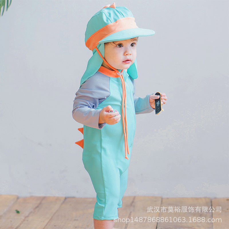 2022 Boys Baby Dinosaur Corner Surfing Suit Toddler Sunscreen Baby Swimwear Children Girls Long Sleeve Sunscreen Swimming