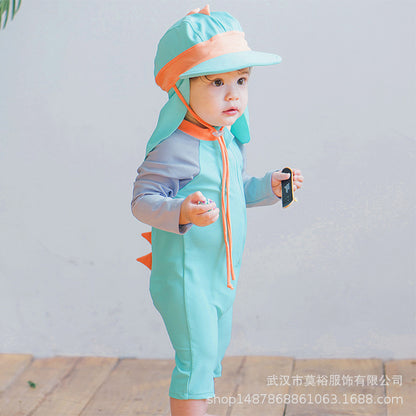 2022 Boys Baby Dinosaur Corner Surfing Suit Toddler Sunscreen Baby Swimwear Children Girls Long Sleeve Sunscreen Swimming