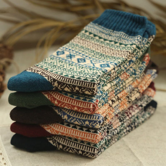 Socks for women in autumn and winter retro mid-calf socks imitation double-needle thick thread rhombus ethnic style women's socks Japanese style Harajuku style women's socks