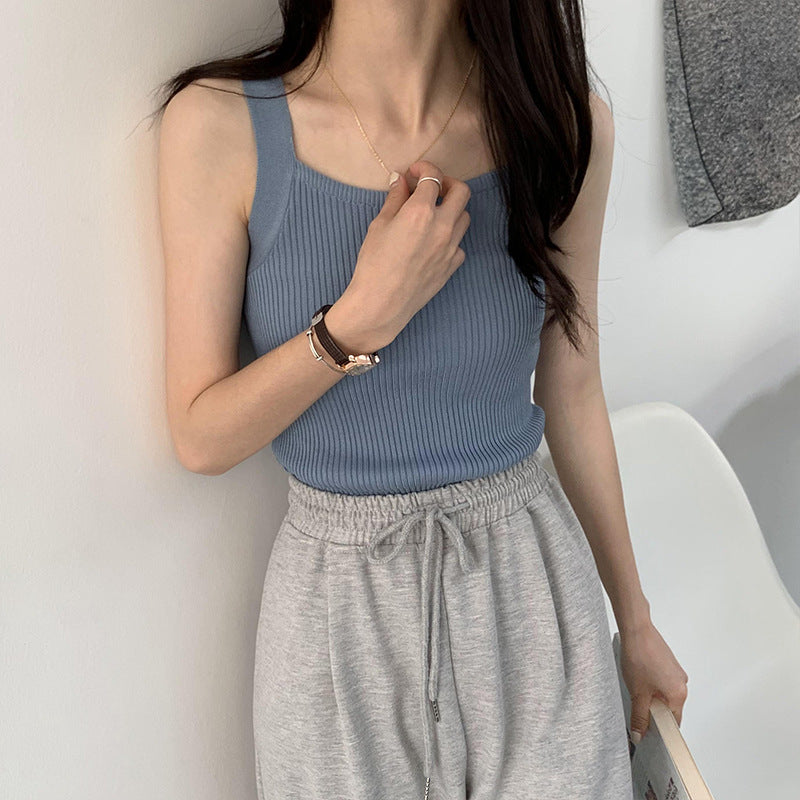 Summer Slim Fit Ice Silk Camisole Women's Summer Casual Outdoor Solid Color Inner Wear Knitted Sleeveless Base Tank Top Top