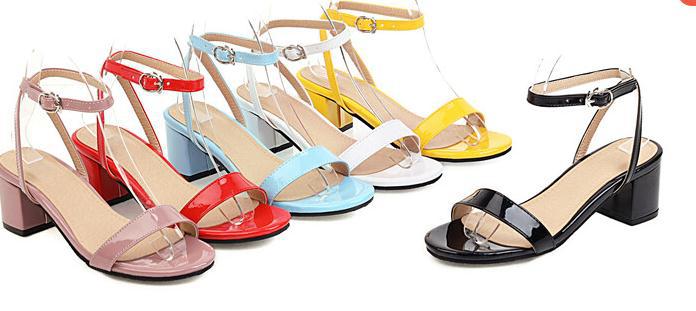 2022 new summer sandals candy color comfortable chunky heel patent leather sandals