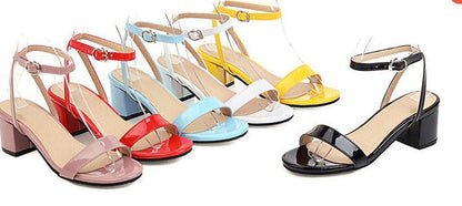 2022 new summer sandals candy color comfortable chunky heel patent leather sandals