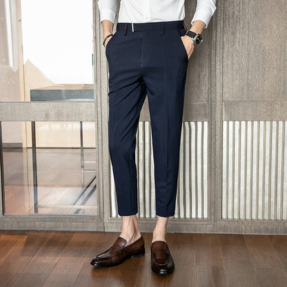 2021 Men's Slim Pants Korean Style Fashion Casual Drape Summer Thin Nine Striped Suit Pants