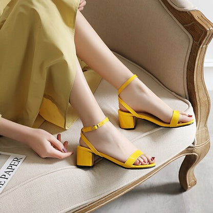 2022 new summer sandals candy color comfortable chunky heel patent leather sandals