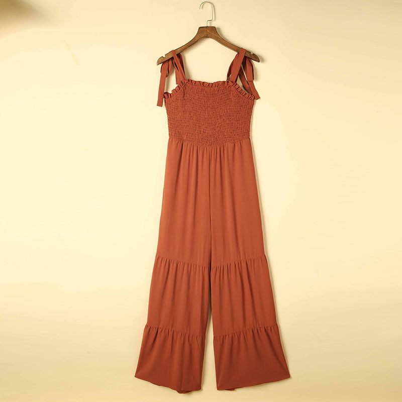 Shi Ying summer wrapped chest style sling tied jumpsuit women Europe and the United States new solid color sleeveless waist women's wide-leg pants