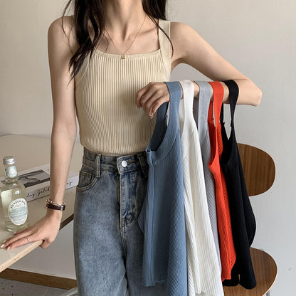 Summer Slim Fit Ice Silk Camisole Women's Summer Casual Outdoor Solid Color Inner Wear Knitted Sleeveless Base Tank Top Top