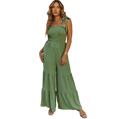 Shi Ying summer wrapped chest style sling tied jumpsuit women Europe and the United States new solid color sleeveless waist women's wide-leg pants