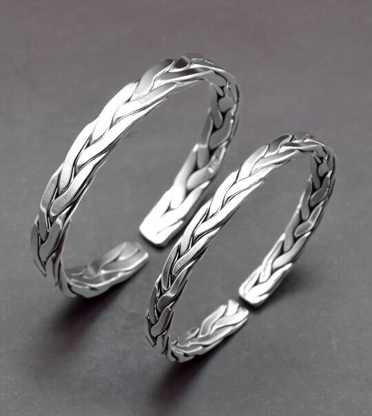 2023 new silver-plated bracelet fashion retro hand-woven twist open solid men and women couple bracelet