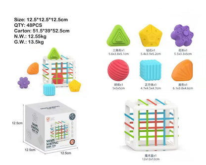 Baby Puzzle Rainbow Rubik's Cube Nibbling Sesele Children's Early Teaching Baby Grasping Elastic Rope Training Soothing Toys