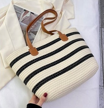 Fashion single shoulder straw bag 2024 new women's bag large capacity woven tote bag seaside holiday hand-held beach bag