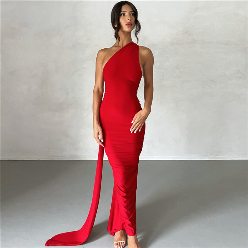 2024 spring and summer new European and American style cross-border women's clothing sexy backless halter neck hip-covering slim evening dress for women