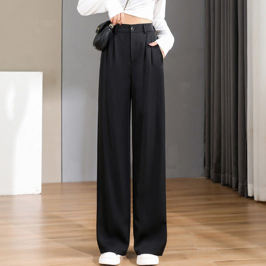 Straight-leg wide-leg pants for small women in spring and autumn new high-waisted slim suit pants loose and lengthened drapey floor-length pants