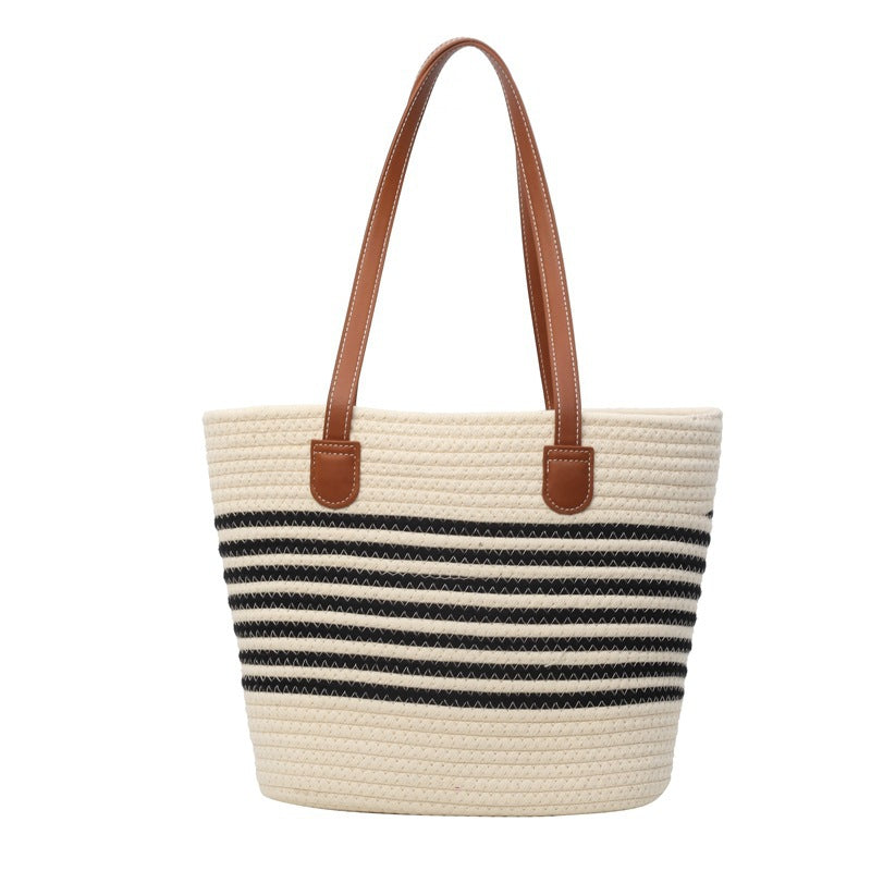 Fashion single shoulder straw bag 2024 new women's bag large capacity woven tote bag seaside holiday hand-held beach bag