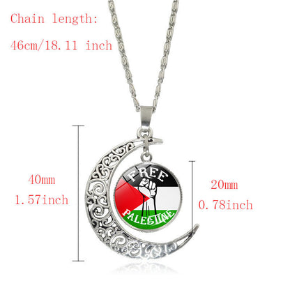 Cross-border Palestinian flag necklace jewelry for women, versatile silver hollow moon pendant, popular small product