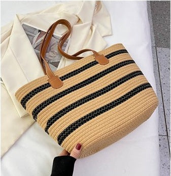 Fashion single shoulder straw bag 2024 new women's bag large capacity woven tote bag seaside holiday hand-held beach bag