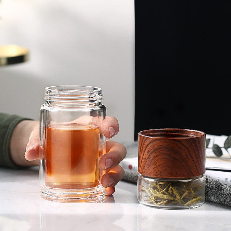 Ready-made double-layer insulated tea water separation cup for men and women to brew tea, high-value flower tea glass cup, small batch customization