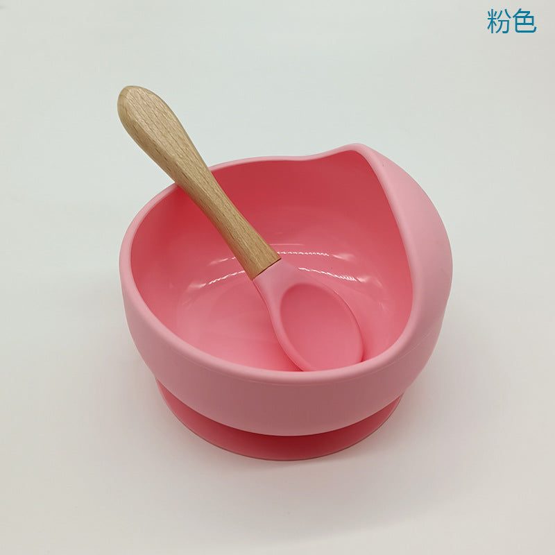 Children's silicone suction cup bowl, infant food bowl set, baby eating anti-fall snail bowl, children's training spoon