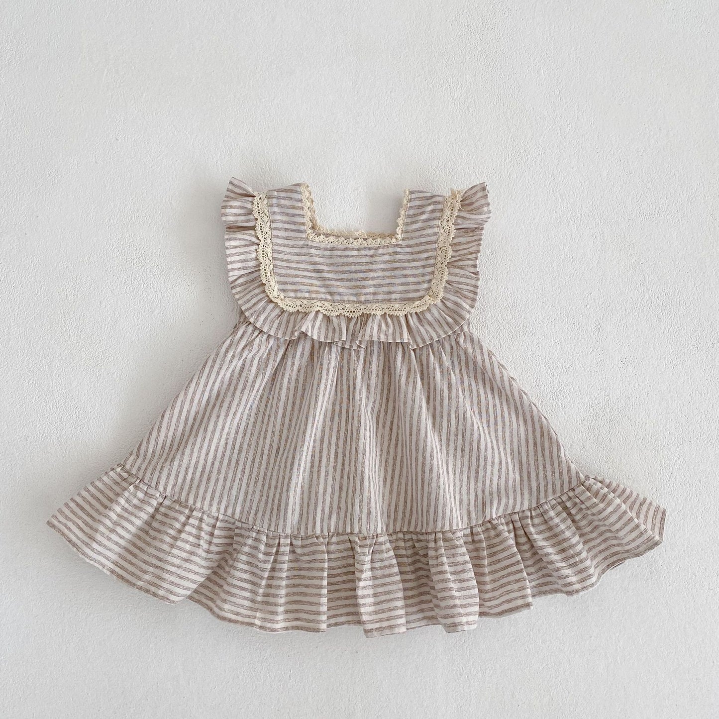 2023 new sister dress Korean version summer striped ruffles girls fashion princess dress baby crawling clothes