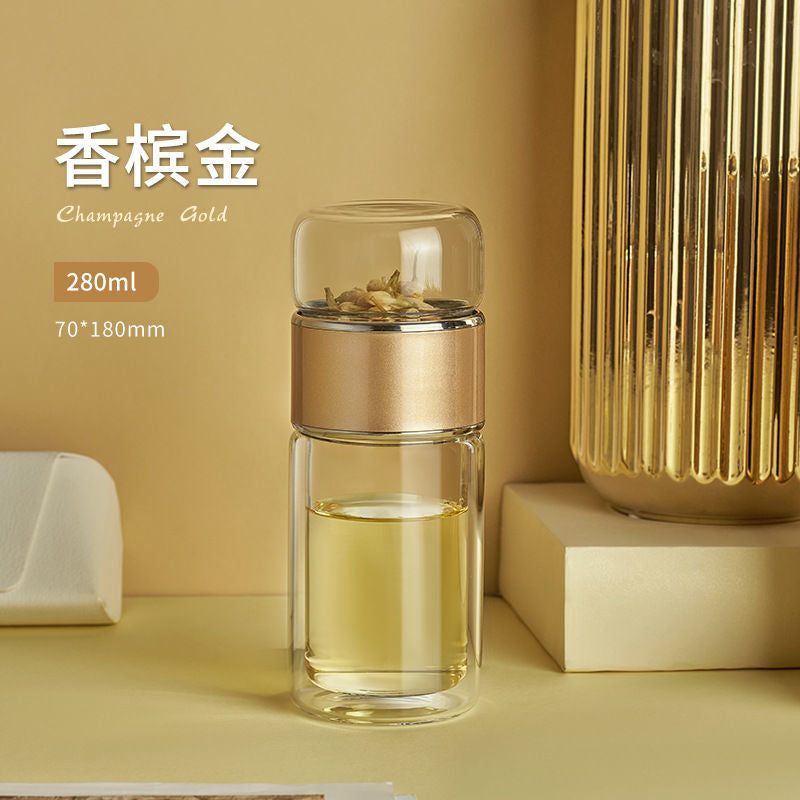 Ready-made double-layer insulated tea water separation cup for men and women to brew tea, high-value flower tea glass cup, small batch customization