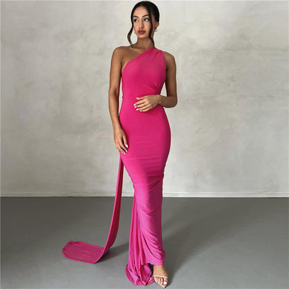 2024 spring and summer new European and American style cross-border women's clothing sexy backless halter neck hip-covering slim evening dress for women